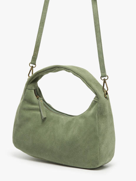 Handbag Velvet Leather Milano Green velvet VE24114 other view 2